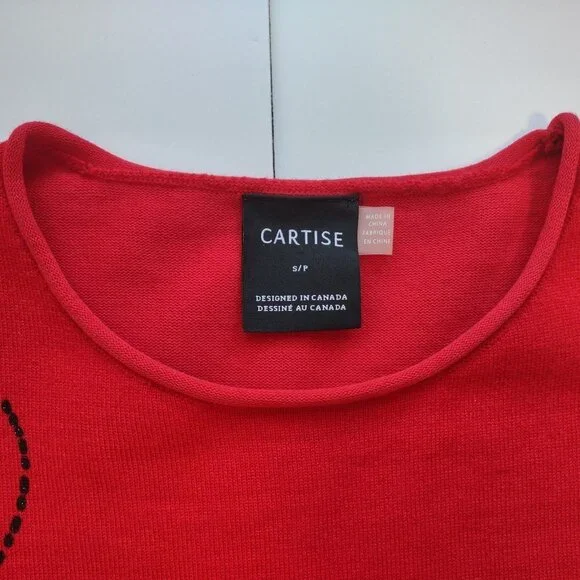Cartise Red Sweater Top Black Sequins Festive Casual Bohemian Women Small - Picture 8 of 8